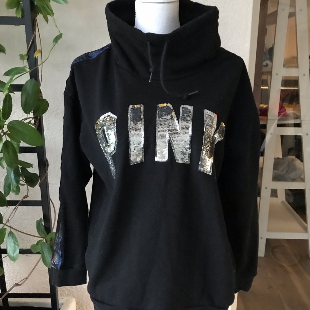 Victoria's Secret PINK Silver or gold sequins Logo Pullover Fleece Sweatshirt